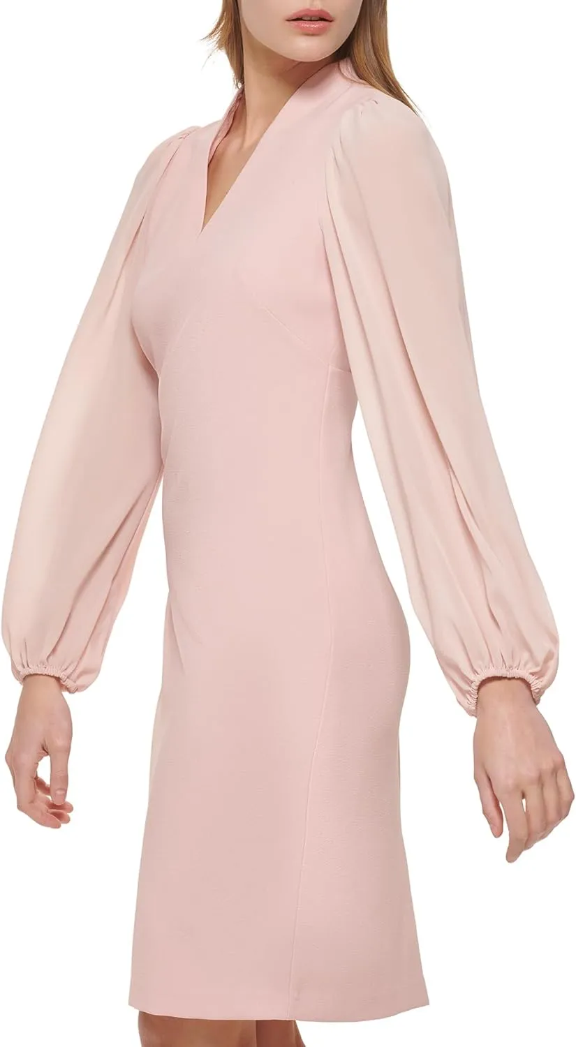 Vince Camuto Women's Chiffon Balloon Sleeve V-Neck Crepe Sheath Mini Dress