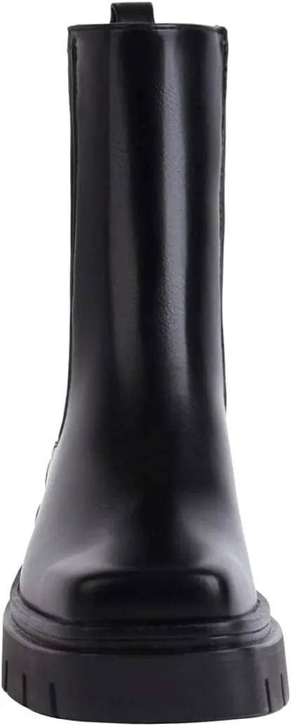 vivianly Women's Chunky Platform Chelsea Boots Mid Calf Boots Square Toe Pull-on Ankle Booties