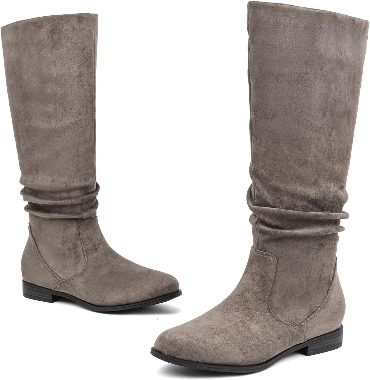 VJH confort Women's Knee-High Boots Comfortable Low Heel Almond Toe Wide Calf Side Zip Fall Winter Long Boots