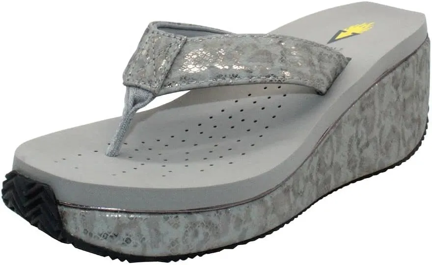 VOLATILE Women's Frappachino Thong Sandals, Grey Python, 10 M US