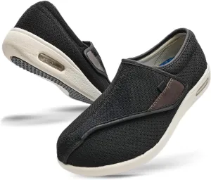 W&LESVAGO Women Extra Wide Width Diabetic Edema Shoes, Lightweight Breathable Adjustable Closure Walking Sneakers Easy On/Off(9#, Black)
