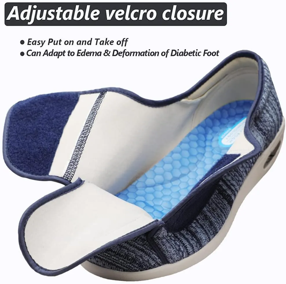 W&LESVAGO Women's Wide Width Diabetic Edema Shoes with Fully Adjustable Closures Easy On/Off, Air Cushion Walking Sneakers for Elderly Swollen Feet Outdoor