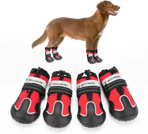 Waterproof Dog Boots - Anti-Slip Dog Booties for Winter with Adjustable Buckle, Paw Protector with Reflective Strap for Outdoor Hiking (Red, 2.95")