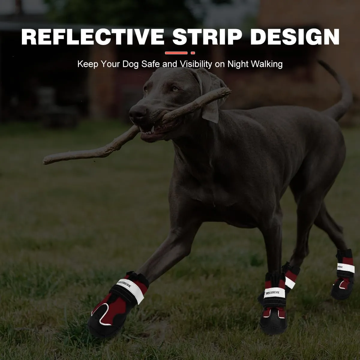 Waterproof Dog Boots - Anti-Slip Dog Booties for Winter with Adjustable Buckle, Paw Protector with Reflective Strap for Outdoor Hiking (Red, 2.95")