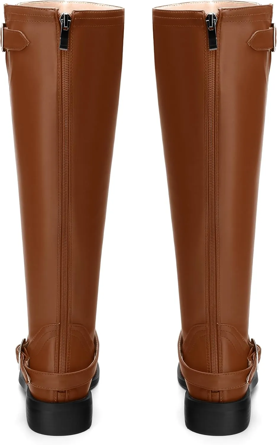 WAYDERNS Knee High Boots for Women Low Heel Round Toe 1 Inch Tall Boots Zipper Comfortable Riding Party Fall Winter Boots