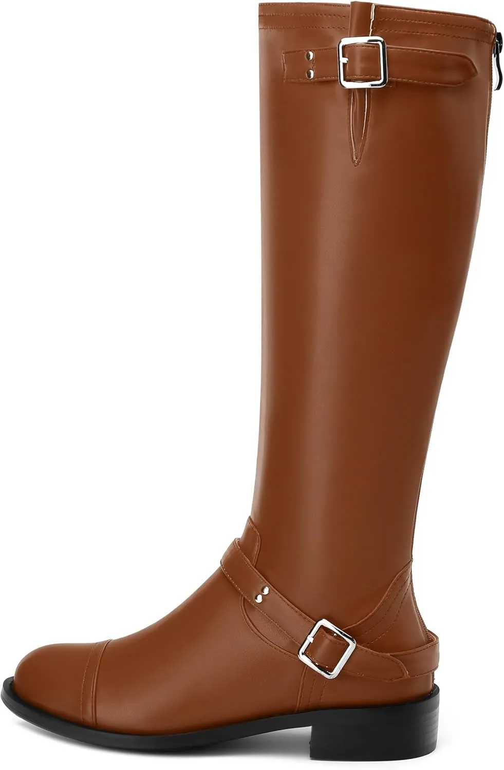WAYDERNS Knee High Boots for Women Low Heel Round Toe 1 Inch Tall Boots Zipper Comfortable Riding Party Fall Winter Boots