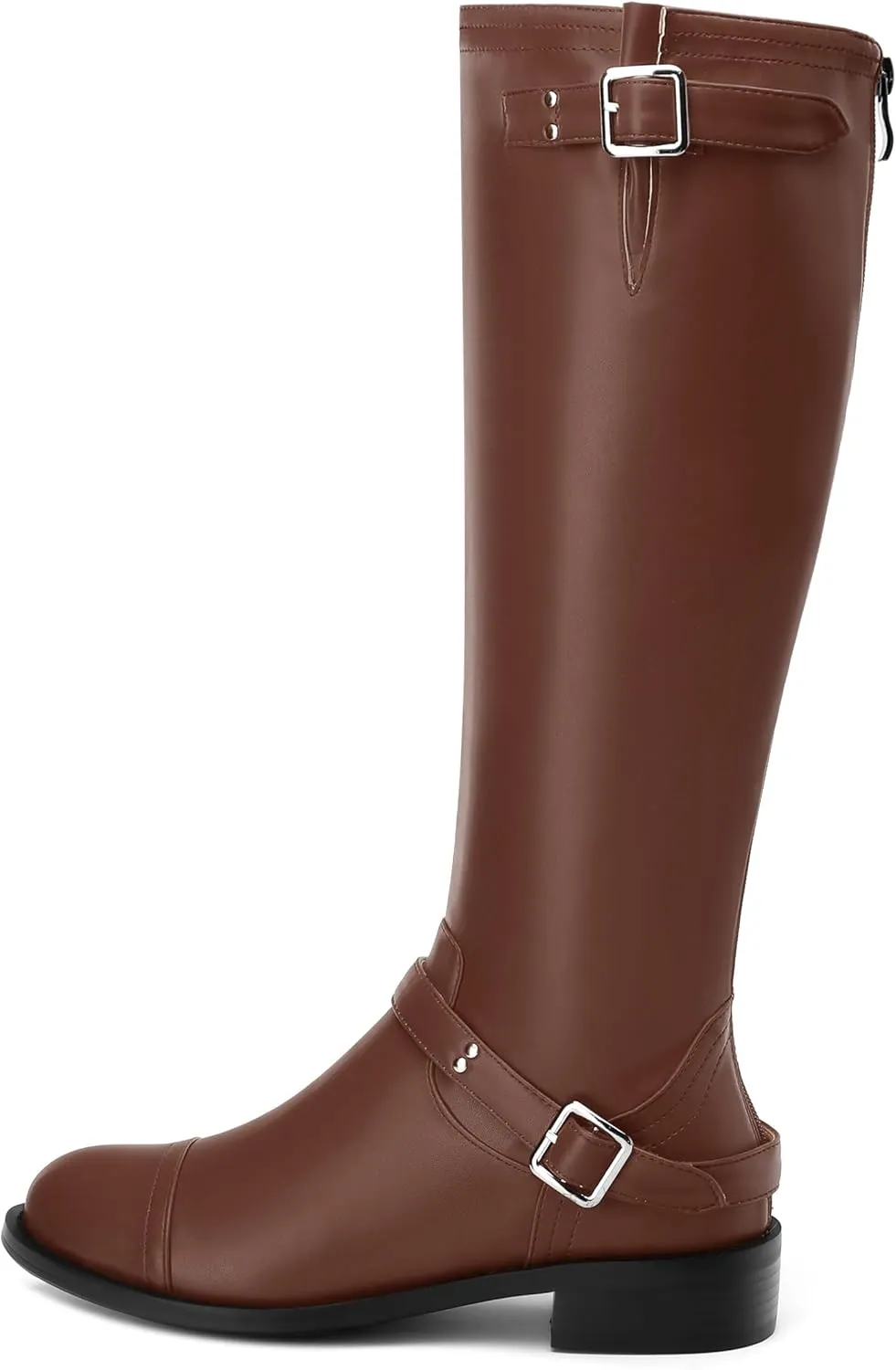 WAYDERNS Knee High Boots for Women Low Heel Round Toe 1 Inch Tall Boots Zipper Comfortable Riding Party Fall Winter Boots