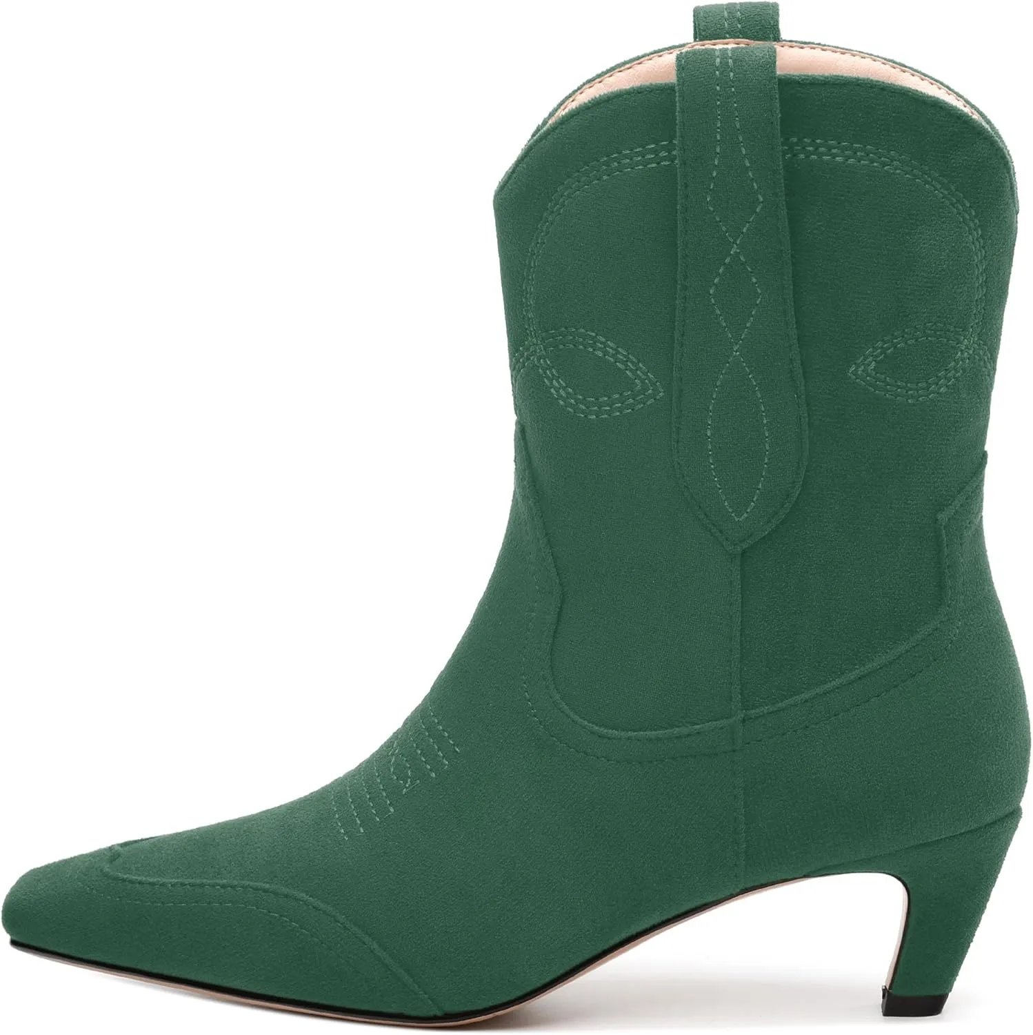 WAYDERNS Women's Cowboy Ankle Boots Western Low Kitten Heel Square Toe 2 Inch Short Booties Comfortable Casual Prom Party Pull on Fall Winter Shoes