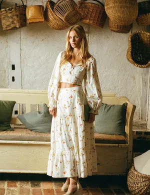 White Embroidered Summer Midi Skirt
