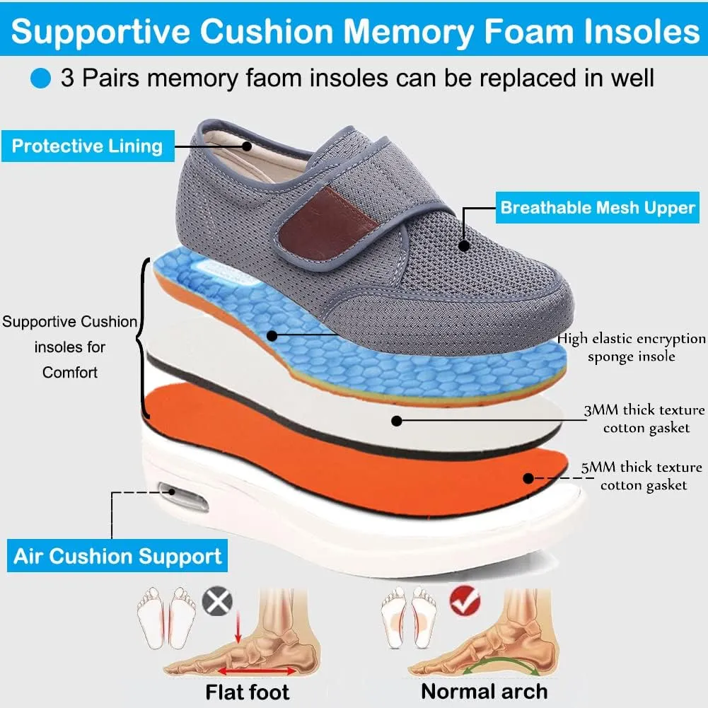 Wide Shoes with Adjustable Strap, Diabetic Shoes for Swollen Feet Easy Put On/Off Shoes for Seniors