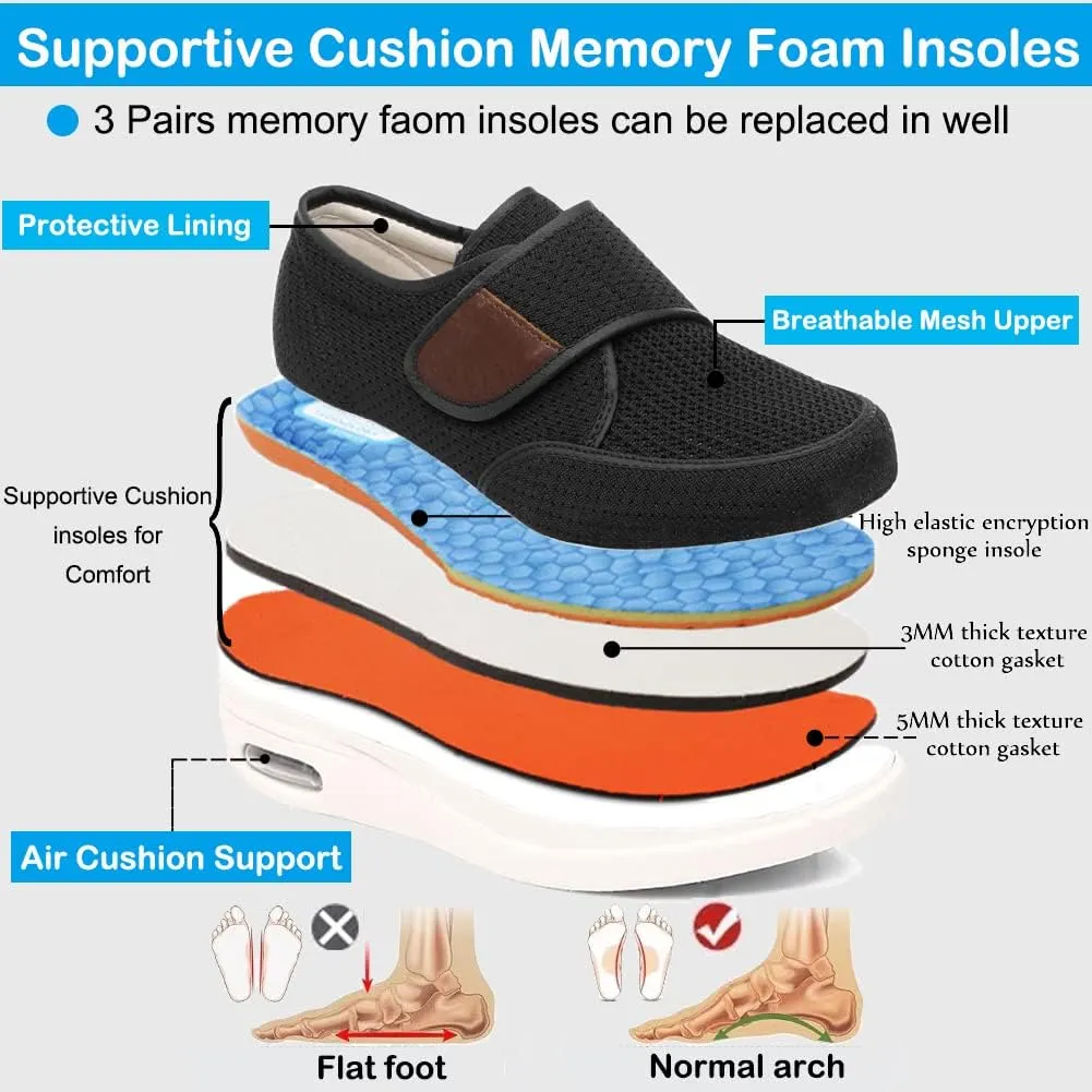Wide Shoes with Adjustable Strap, Diabetic Shoes for Swollen Feet Easy Put On/Off Shoes for Seniors