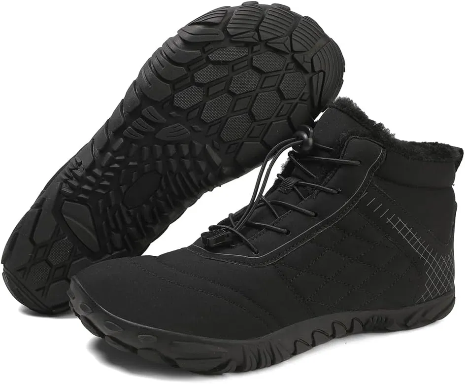 Winter Snow Boots for Women Men Hike Barefoot Shoes Minimalist Winter Snow Boots Zero Drop & Wide Toe Box & Waterproof Fur Lining Snow Booties Warm Hike Shoes