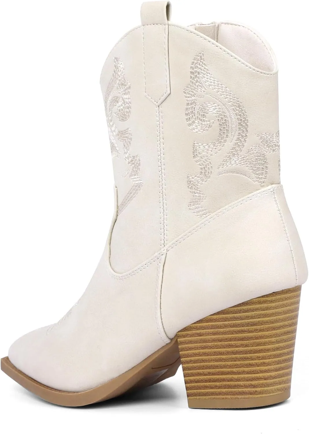 Women Ankle Cowboy Boots Western Cowgirl Boots Pointed Toe Booties Chunky Heel Embroidered Upper Zipper Pull on Ladies Short Boot