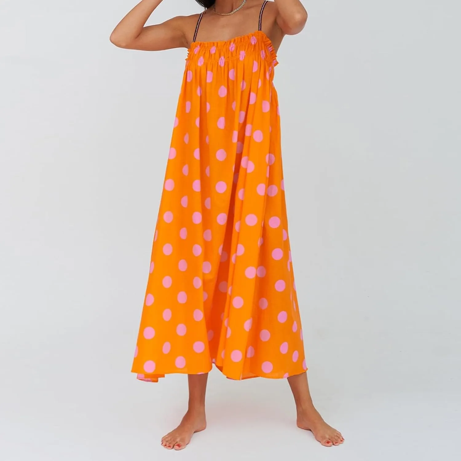 Women Bohemian Floral Maxi Dress Spaghetti Strap Backless Graphic Long Flowy Dress Summer Vacation Beach Sundress