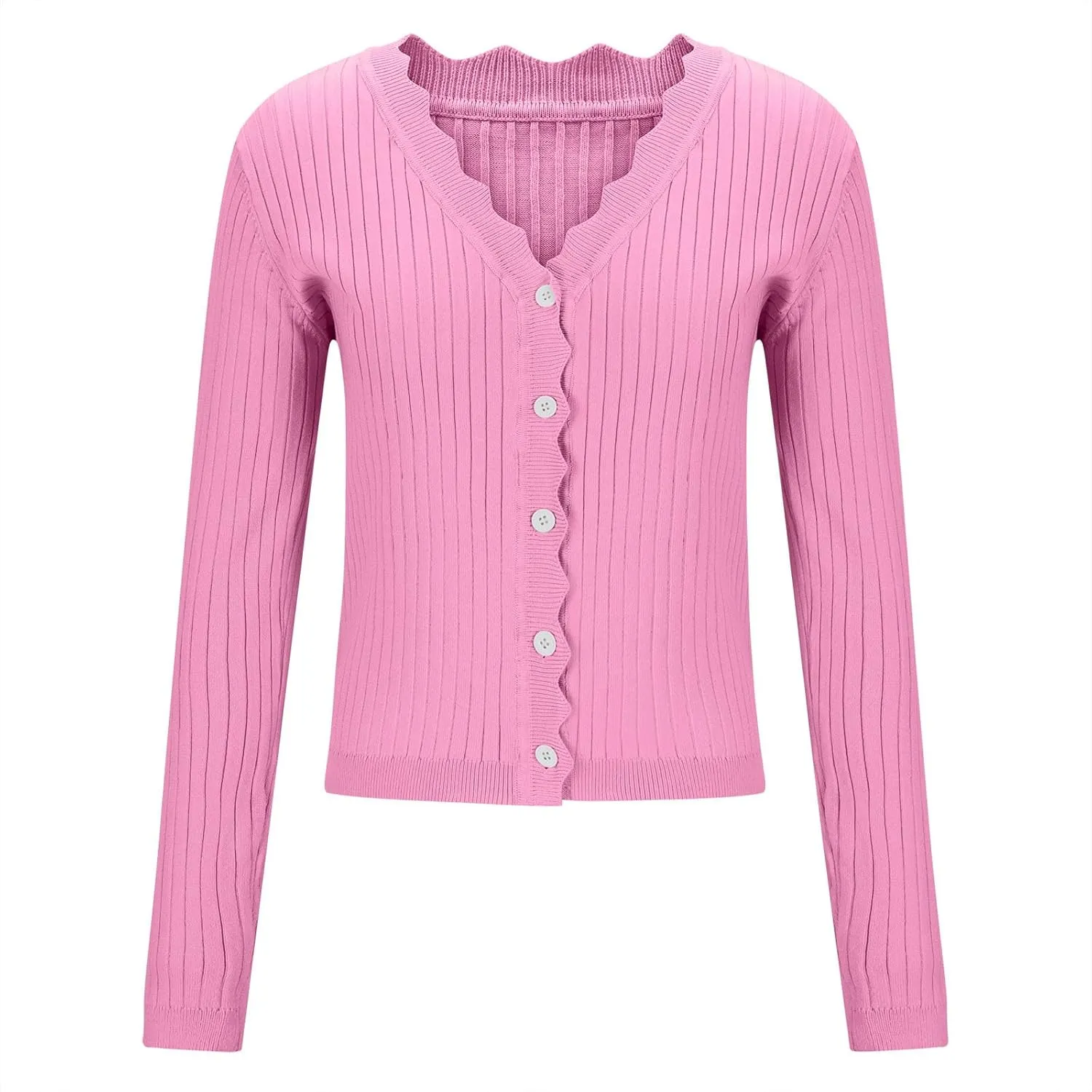 Women Open Front Cropped Cardigans Button Down Loose Casual Sweater Long Sleeve Fall Fashion Classic Sweater
