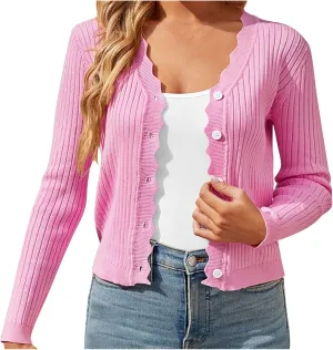 Women Open Front Cropped Cardigans Button Down Loose Casual Sweater Long Sleeve Fall Fashion Classic Sweater