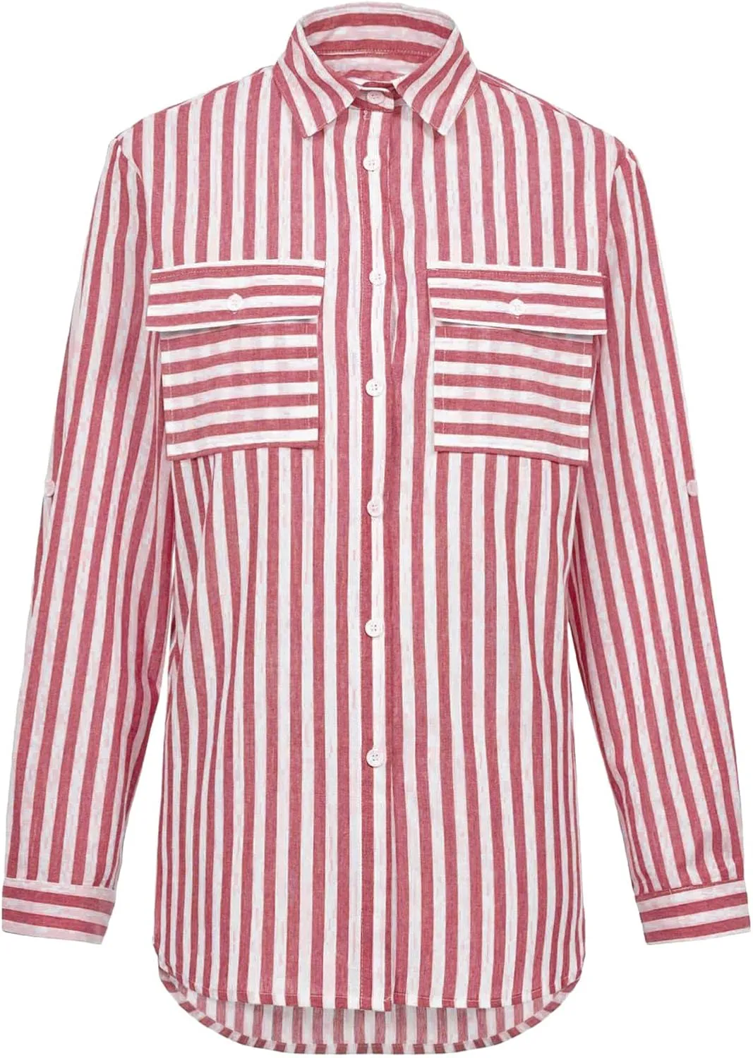 Women Striped Button Down Shirts Long Sleeve Dressy Casual Business Casual Work Tops Collared Front Pocket Blouses