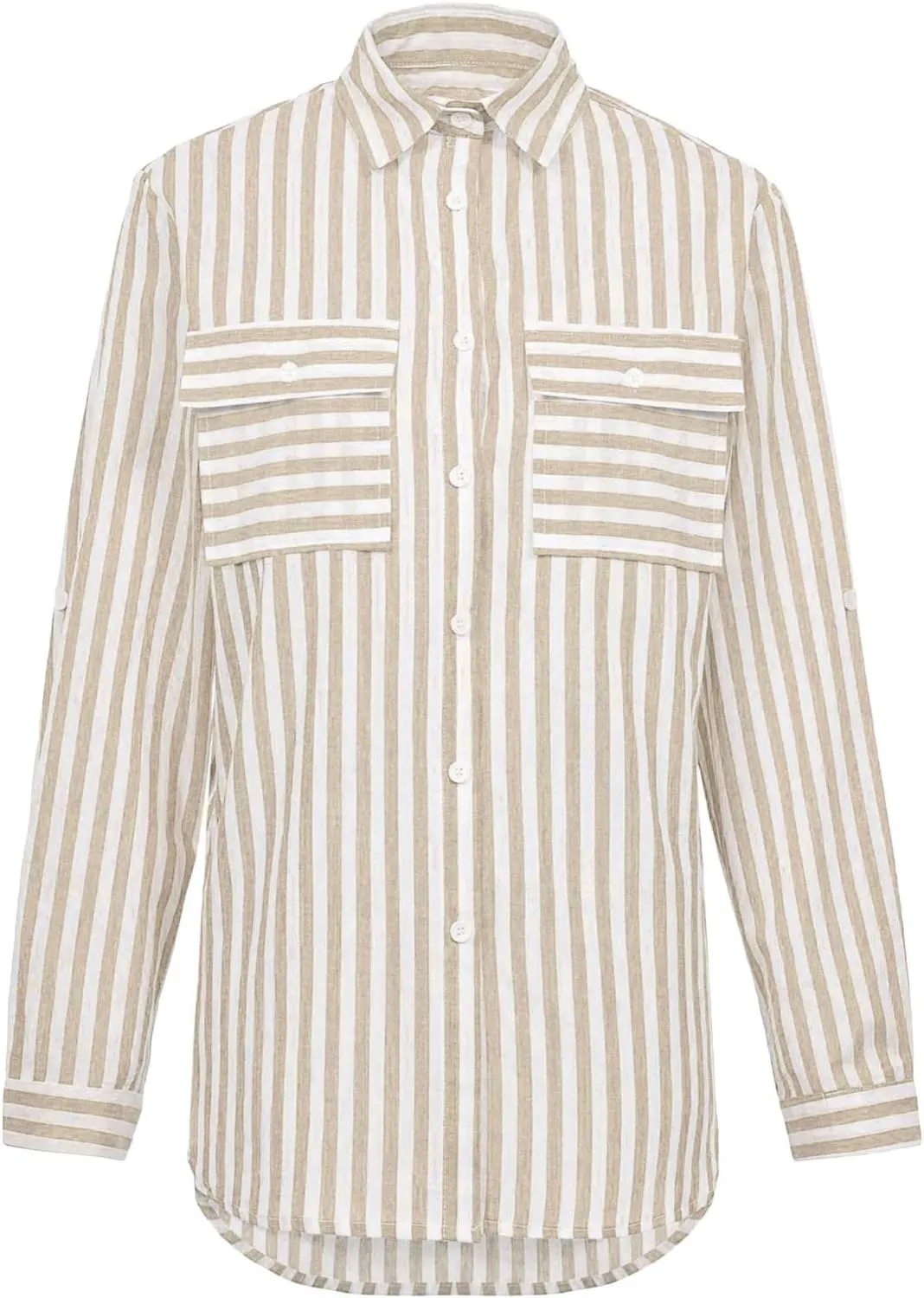 Women Striped Button Down Shirts Long Sleeve Dressy Casual Business Casual Work Tops Collared Front Pocket Blouses