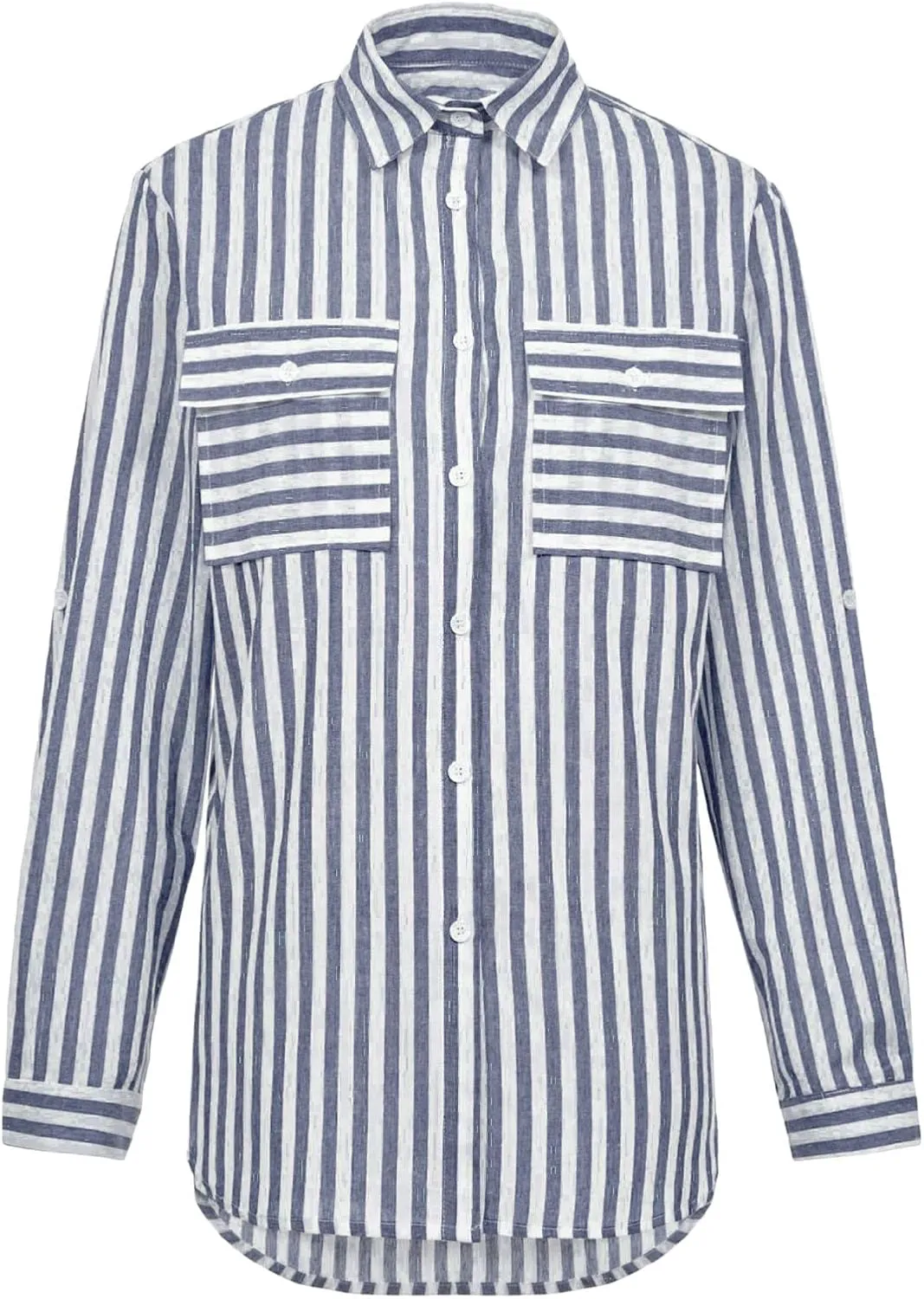 Women Striped Button Down Shirts Long Sleeve Dressy Casual Business Casual Work Tops Collared Front Pocket Blouses