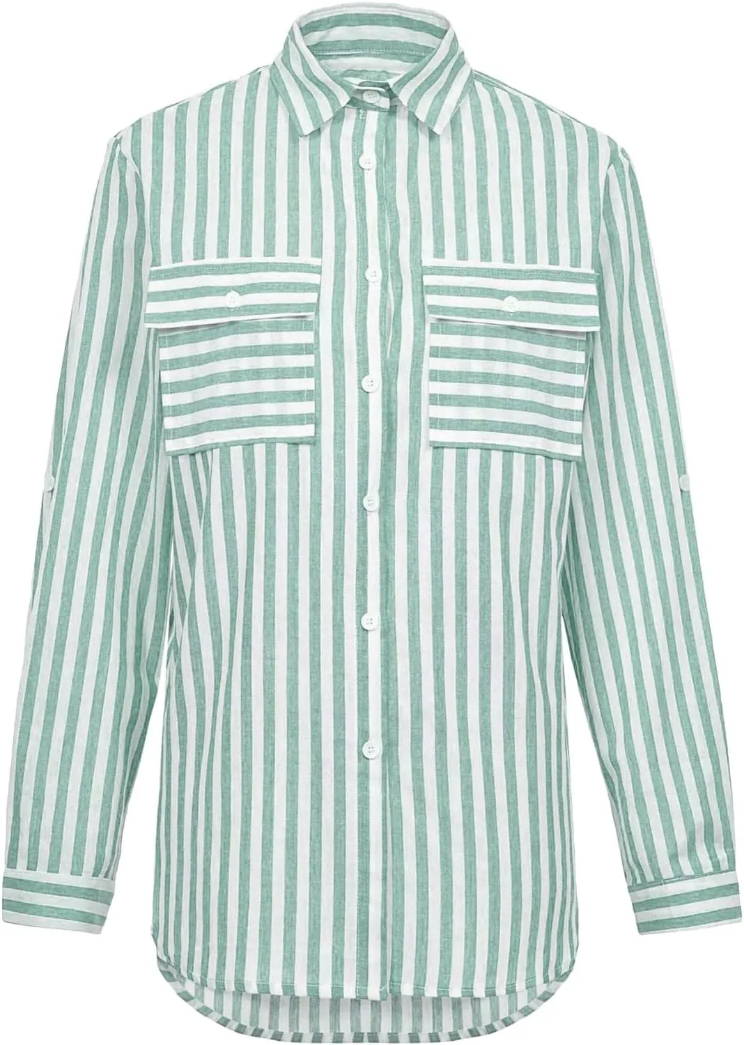 Women Striped Button Down Shirts Long Sleeve Dressy Casual Business Casual Work Tops Collared Front Pocket Blouses