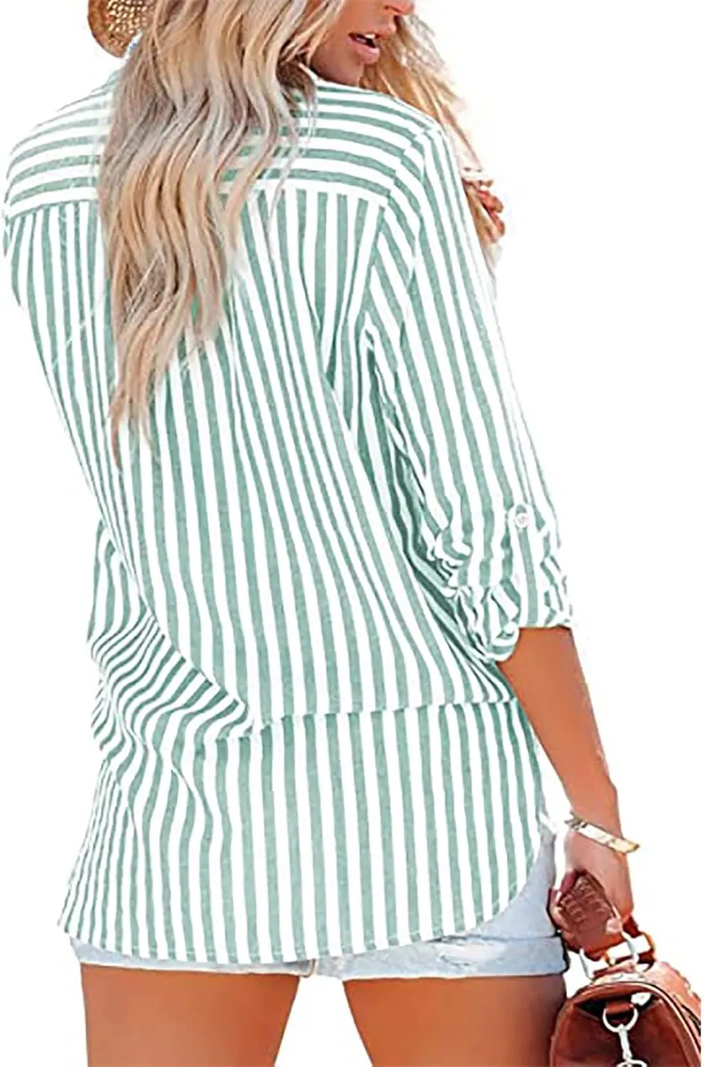 Women Striped Button Down Shirts Long Sleeve Dressy Casual Business Casual Work Tops Collared Front Pocket Blouses