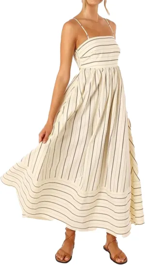 Women Striped Maxi Dress Sleeveless Backless Cutout Smocked Sundress Spaghetti Straps Boho Flowy Dresses