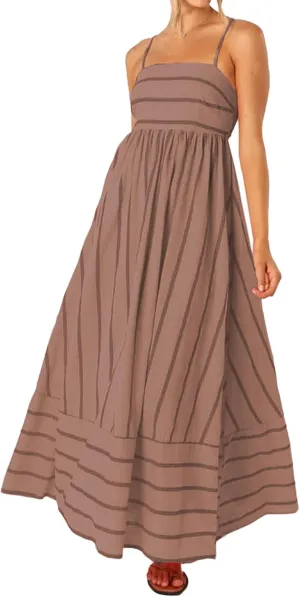 Women Striped Maxi Dress Sleeveless Backless Cutout Smocked Sundress Spaghetti Straps Boho Flowy Dresses