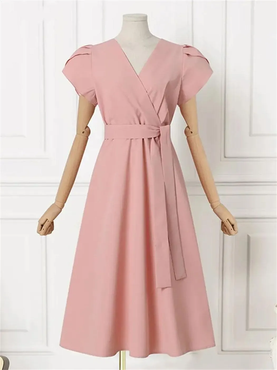 Women Summer Elegant Short Sleeve Dress Fashion Casual Solid A-Line Party Vacation Dress