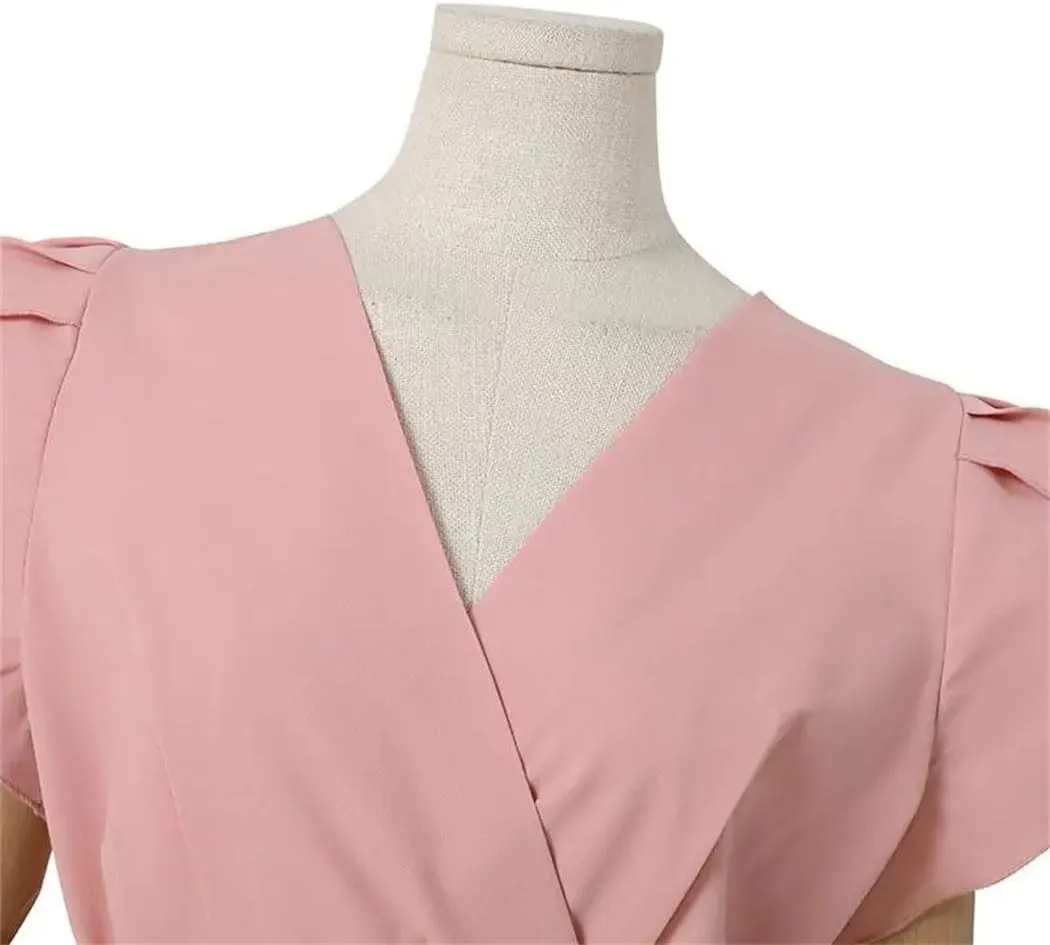 Women Summer Elegant Short Sleeve Dress Fashion Casual Solid A-Line Party Vacation Dress
