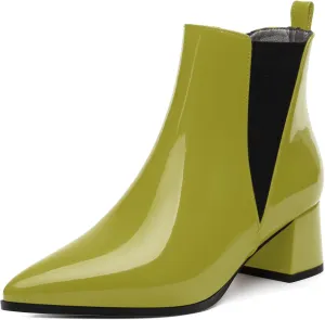 Womens Ankle Boots, Pointed Toe Mid Chunky Heel Ankle Booties with Side Elastic, Mid Block Heel Short Boots 2"