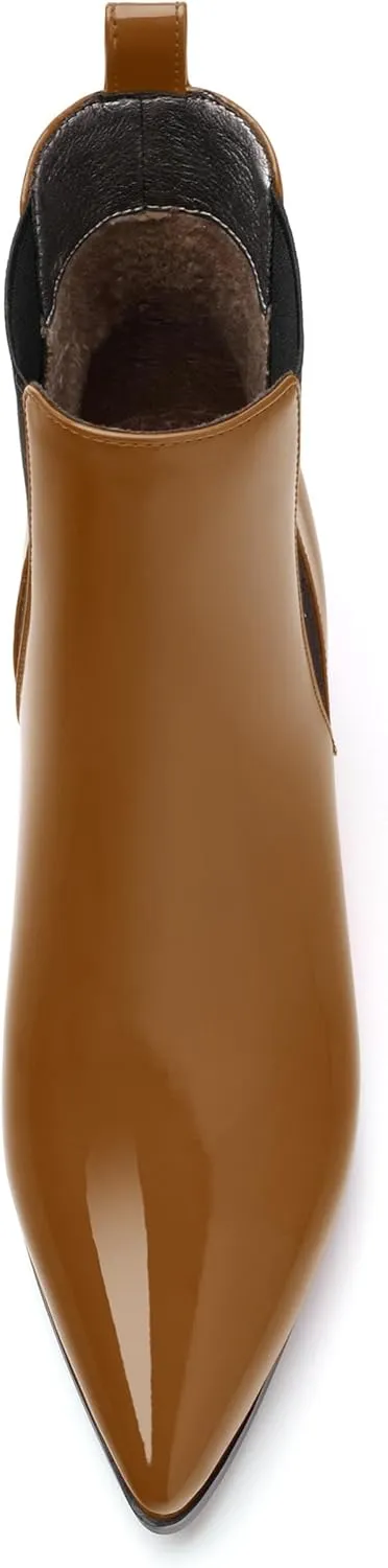 Womens Ankle Boots, Pointed Toe Mid Chunky Heel Ankle Booties with Side Elastic, Mid Block Heel Short Boots 2"