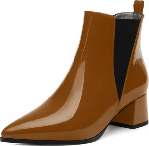 Womens Ankle Boots, Pointed Toe Mid Chunky Heel Ankle Booties with Side Elastic, Mid Block Heel Short Boots 2"