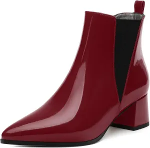 Womens Ankle Boots, Pointed Toe Mid Chunky Heel Ankle Booties with Side Elastic, Mid Block Heel Short Boots 2"