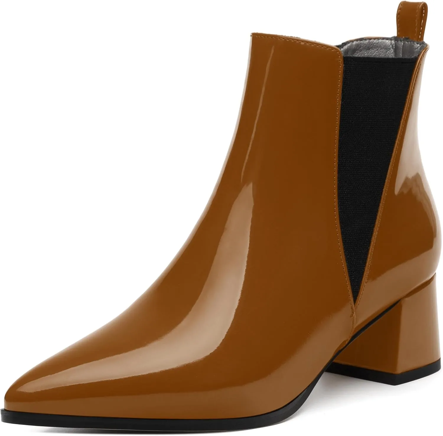 Womens Ankle Boots, Pointed Toe Mid Chunky Heel Ankle Booties with Side Elastic, Mid Block Heel Short Boots 2"