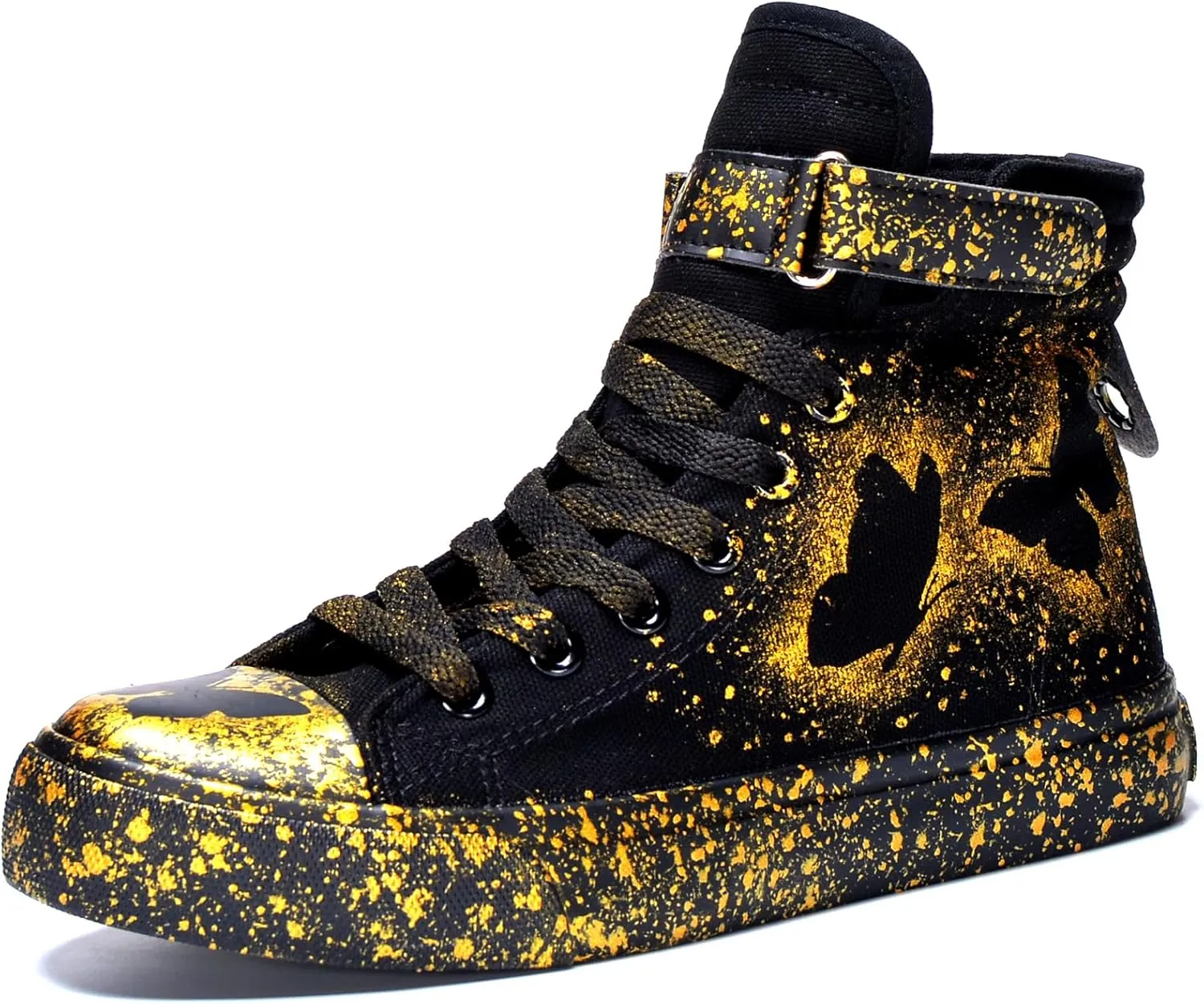 Women's Butterfly Pattern Sneakers Hand-Painted Fashion High Top Casual Lace Up Outdoor Shoes with Hook-and-Loop All-Season Comfort Easy Wear Shoes