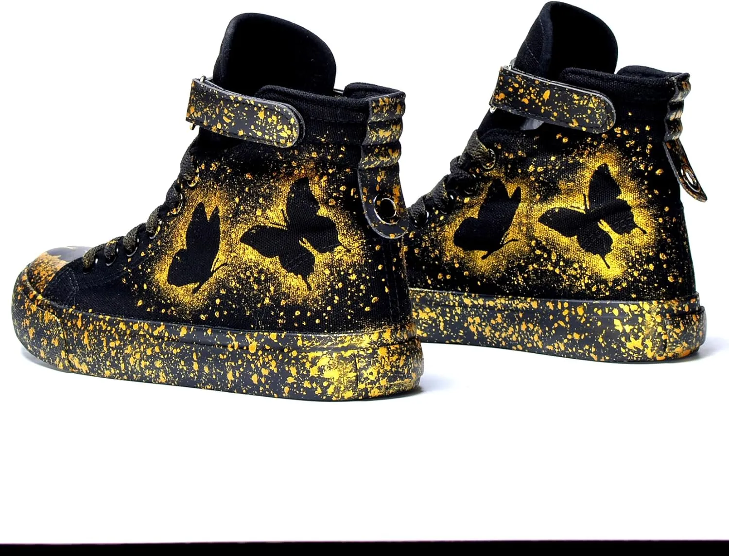 Women's Butterfly Pattern Sneakers Hand-Painted Fashion High Top Casual Lace Up Outdoor Shoes with Hook-and-Loop All-Season Comfort Easy Wear Shoes