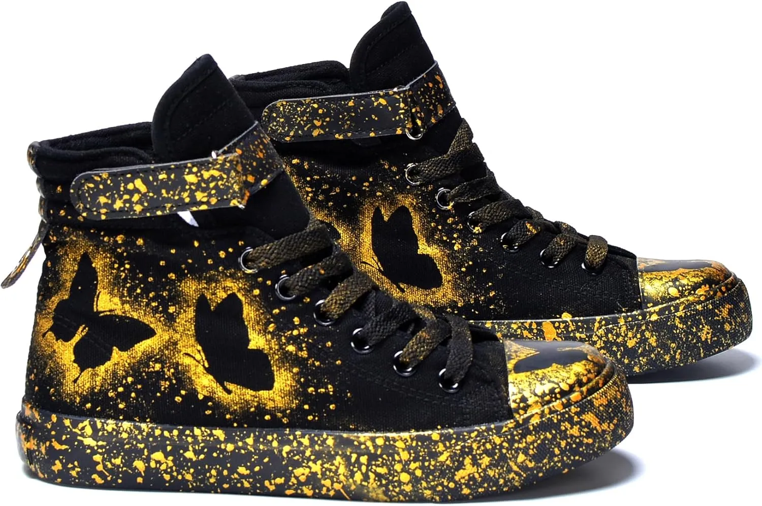 Women's Butterfly Pattern Sneakers Hand-Painted Fashion High Top Casual Lace Up Outdoor Shoes with Hook-and-Loop All-Season Comfort Easy Wear Shoes