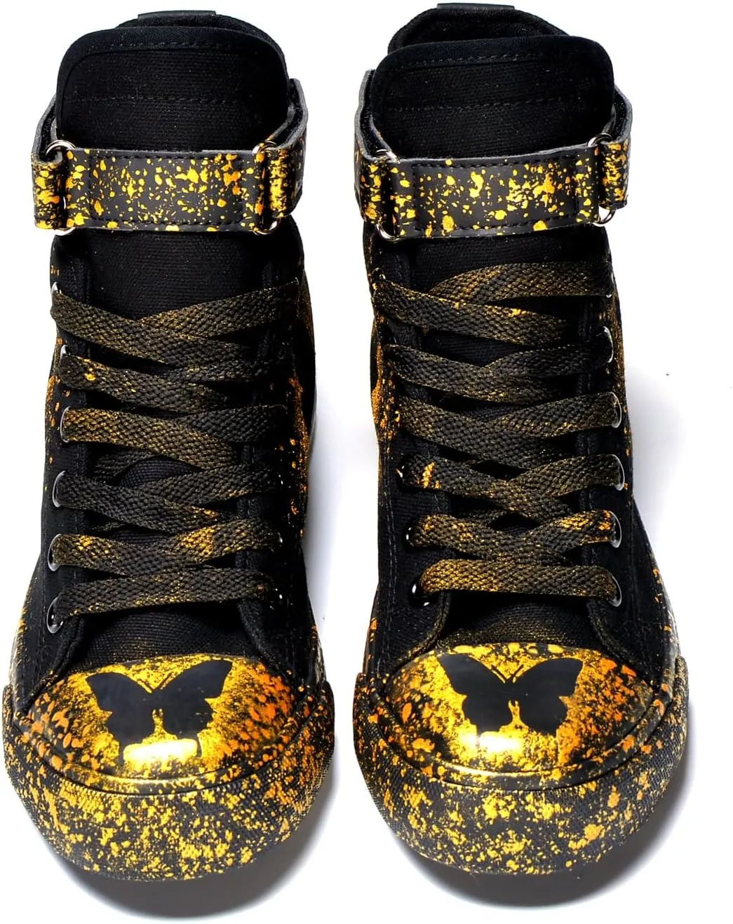 Women's Butterfly Pattern Sneakers Hand-Painted Fashion High Top Casual Lace Up Outdoor Shoes with Hook-and-Loop All-Season Comfort Easy Wear Shoes