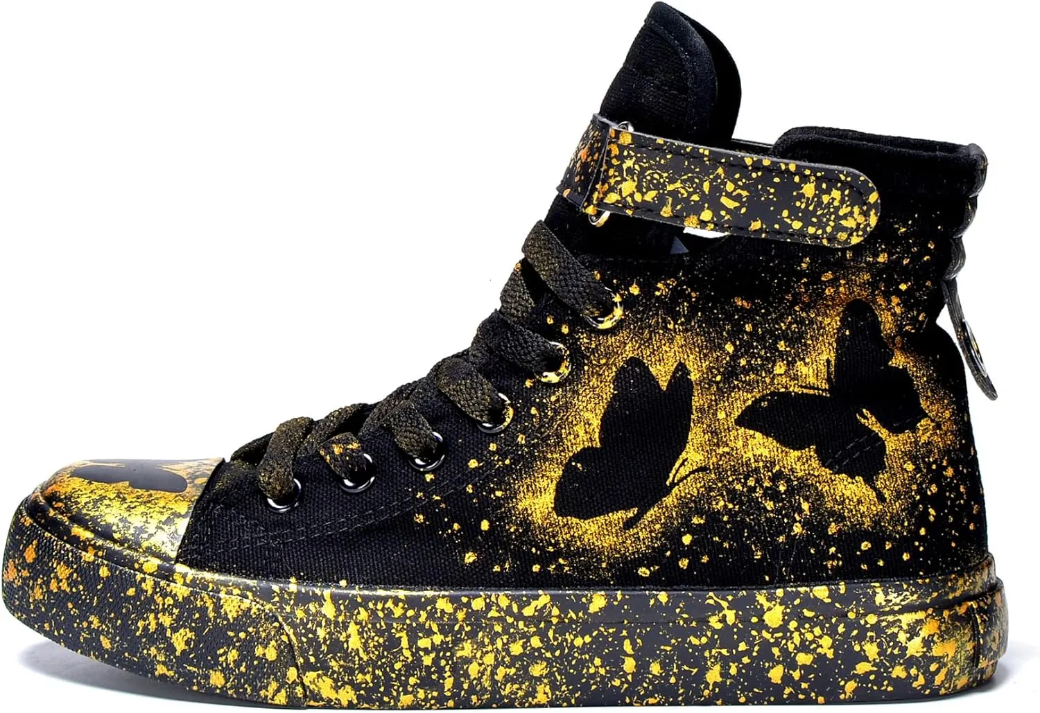 Women's Butterfly Pattern Sneakers Hand-Painted Fashion High Top Casual Lace Up Outdoor Shoes with Hook-and-Loop All-Season Comfort Easy Wear Shoes