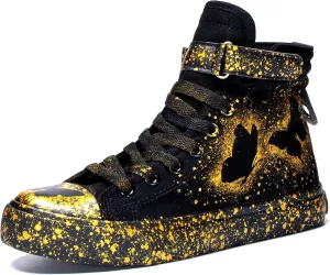Women's Butterfly Pattern Sneakers Hand-Painted Fashion High Top Casual Lace Up Outdoor Shoes with Hook-and-Loop All-Season Comfort Easy Wear Shoes