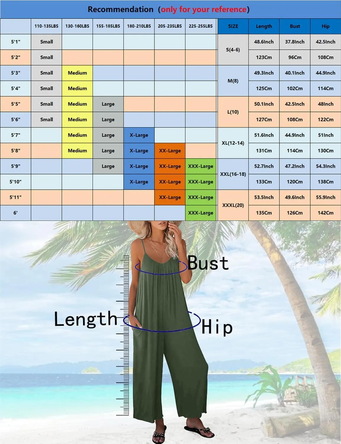 Womens Casual Loose Sleeveless Bohemian Beach Jumpsuits Spaghetti Strap Wide Leg Rompers with Pockets LTK