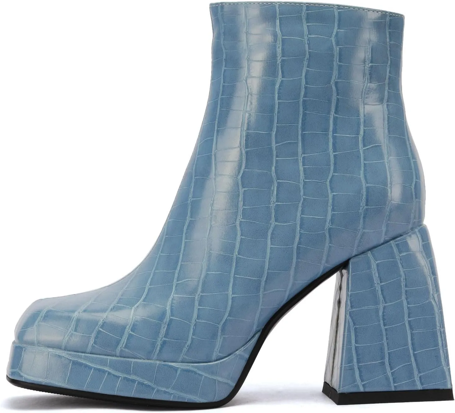 Women's Chequered Ankle Boots Artificial Snakeskin Block Chunky Heeled Booties With Side Zipper Fashion Winter Boots