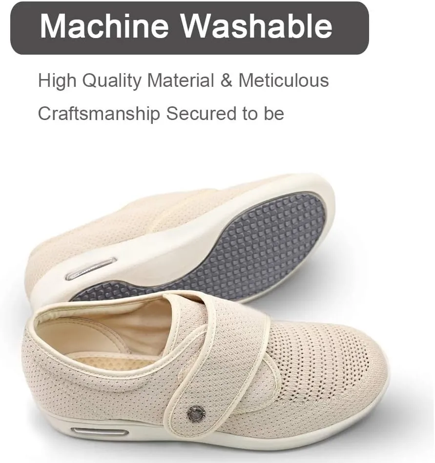 Women's Diabetic Elderly Shoes Mesh Breathable Walking Sneakers Lightweight Adjustable Easy On and Off Strap Summer Slippers for Swollen Feet