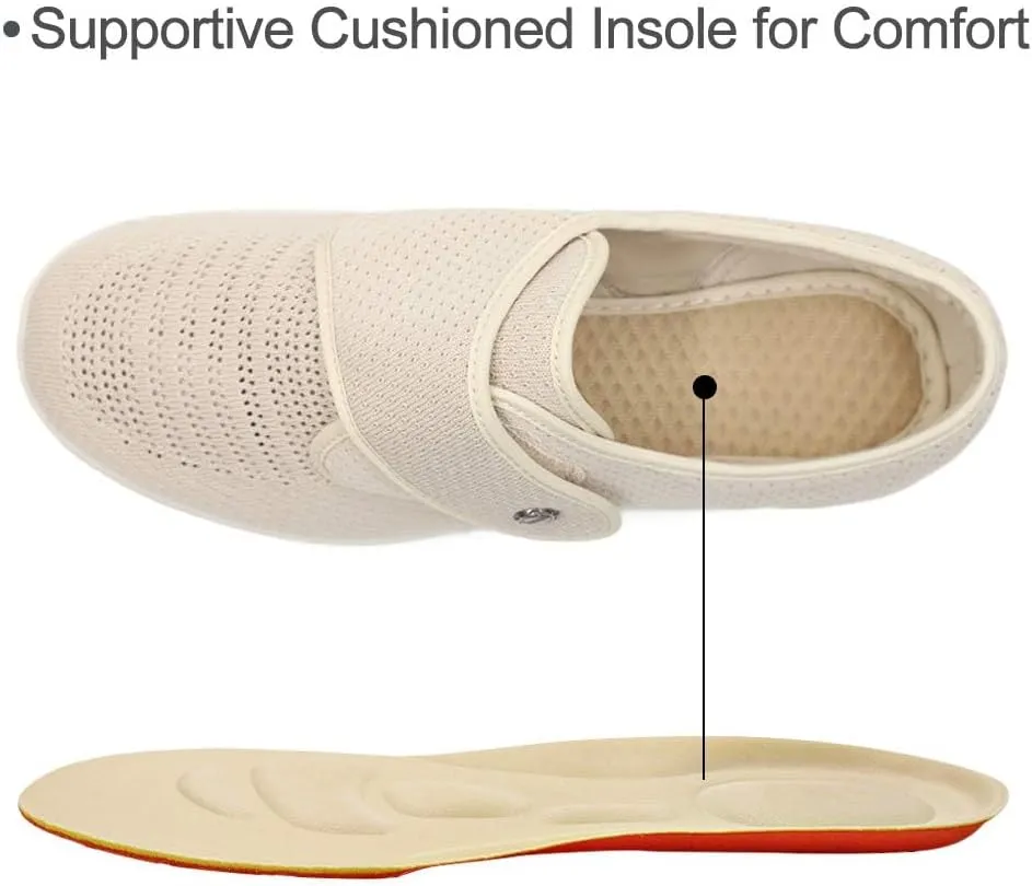 Women's Diabetic Elderly Shoes Mesh Breathable Walking Sneakers Lightweight Adjustable Easy On and Off Strap Summer Slippers for Swollen Feet