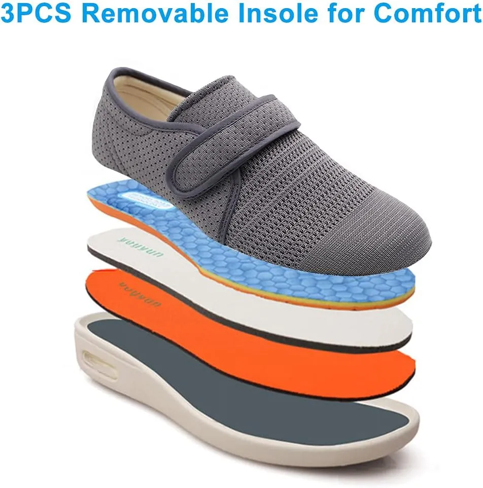 Womens Diabetic Walking Shoes Adjustable Outdoor Sneakers Recovery Easy On Off Strap Wide Width Slippers Comfort for Seniors Elderly Woman Swollen Feet, Edema, Foot Pain