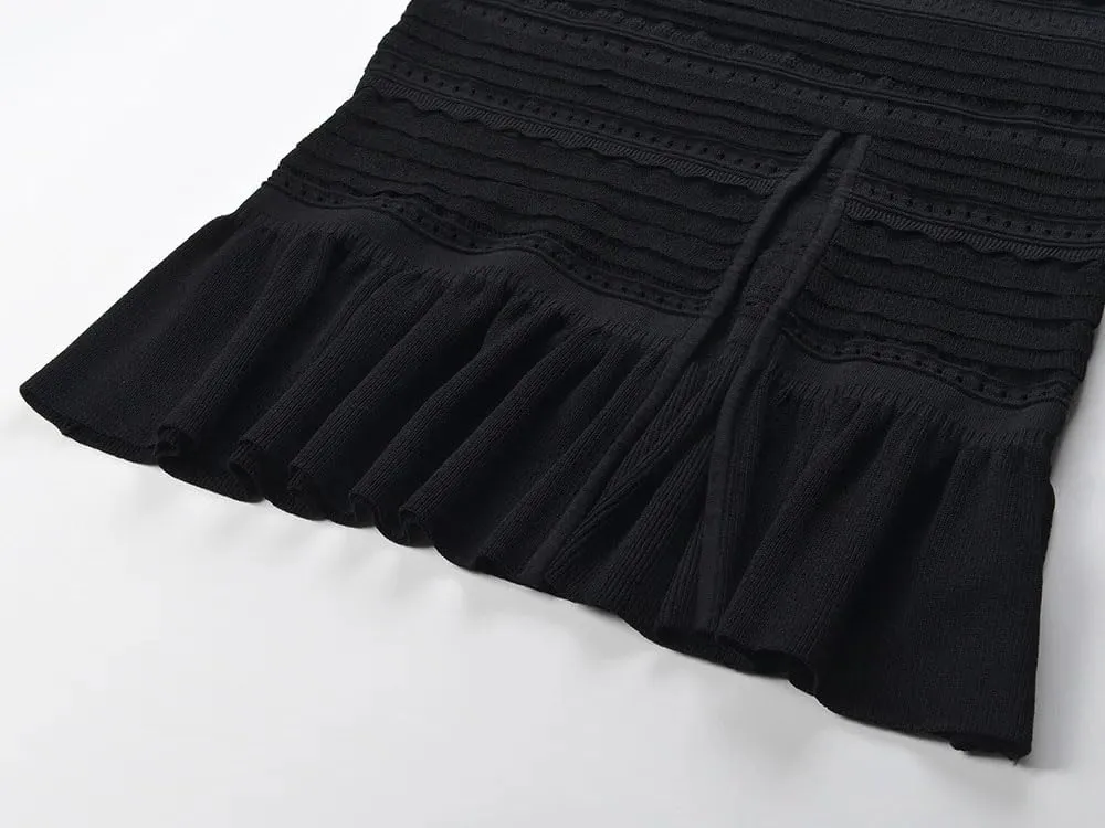 Women's Dress Set Black Lace French Ice Silk Thin Knitted Short Strap Skirt Set