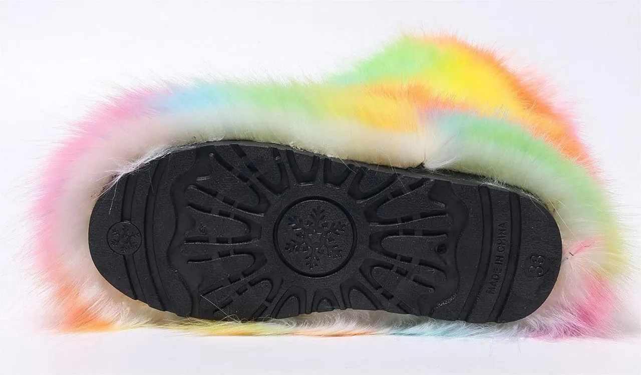 Women's Faux Fur Winter Snow Boots Furry Fluffy Mid-Calf Ankle Booties
