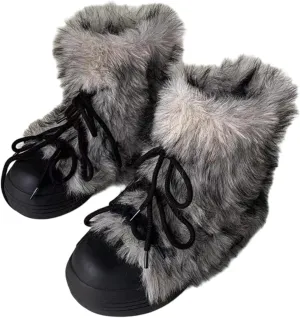Women's Fuzzy Boots Ankle Snow Shoes Fuzzy and Plush Warm Winter Y2k Aesthetic Cute Stuf