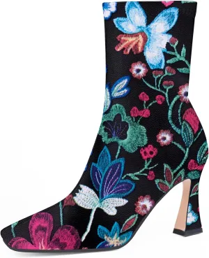 Women's High Heel Fall Ankle Boots Square Toe Side Zipper Dress Booties