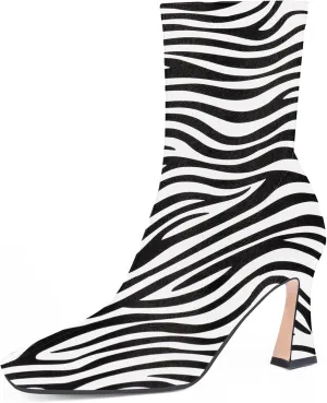 Women's High Heel Fall Ankle Boots Square Toe Side Zipper Dress Booties
